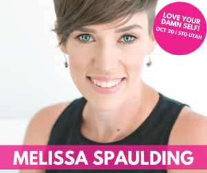 Woman smiling, text: Love Your Damn Self event promotion.