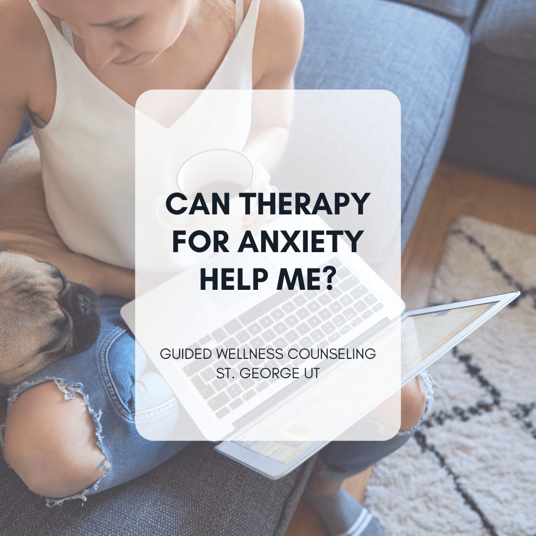 Woman researching anxiety therapy options online.