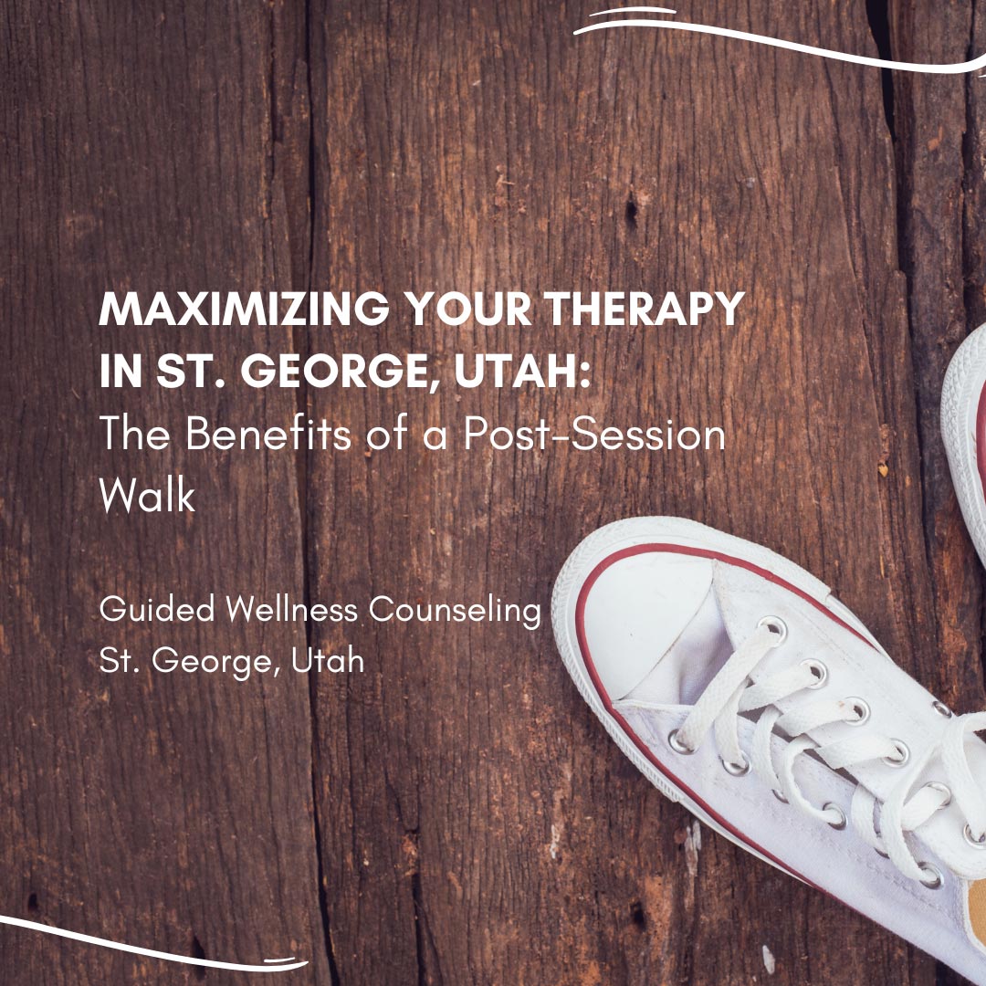 Person's shoes on wooden floor promoting therapy walk.