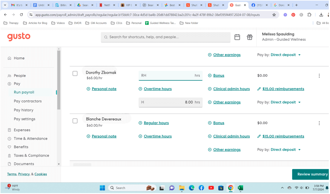 Screenshot of Gusto payroll software interface.